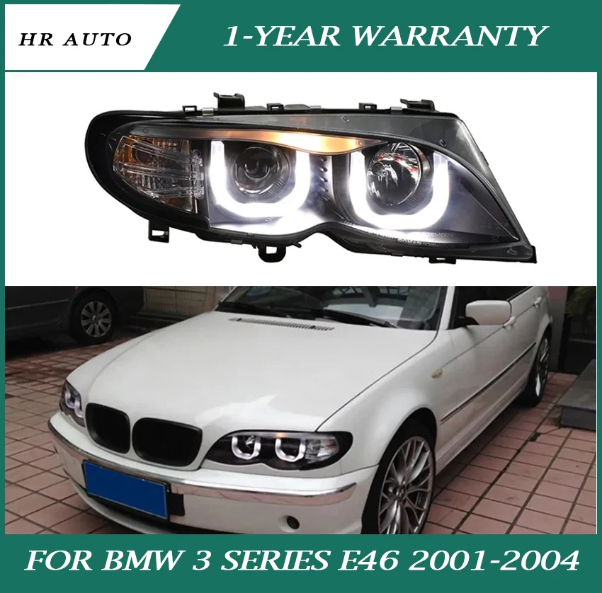

Four-door Headlights for BMW 3 Series E46 01-04 LED angel eye low beam single lens headlight assembly Exterior decoration parts