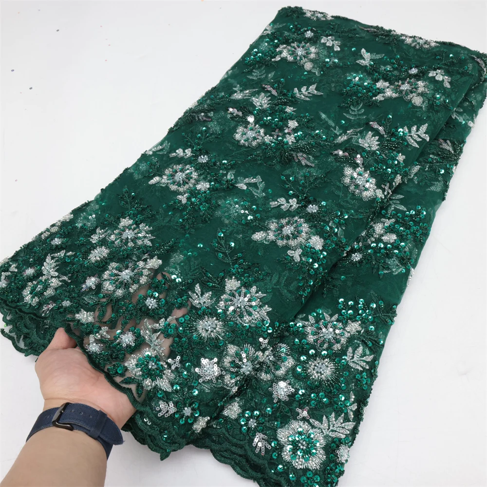 

African Sequins Lace Fabrics Latest Nigeria Beaded Embroidery French Tulle Mesh Lace Fabric Material For Party Wedding PL192-6