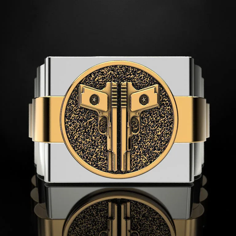 

Men's Personality Double Pistol Ring Punk Style Carbide Hip Hop Jewelry Birthday Anniversary Gift Party Banquet Ring