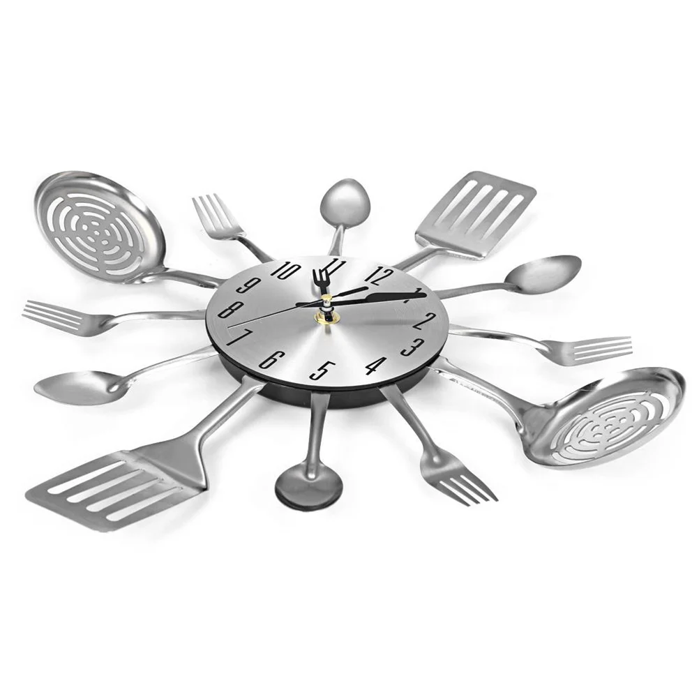 

1pc Spoon Fork Wall Decor Bathroom Bedroom Living Room Wall Clock Cutlery Wall Clock Non Ticking Wall Clock