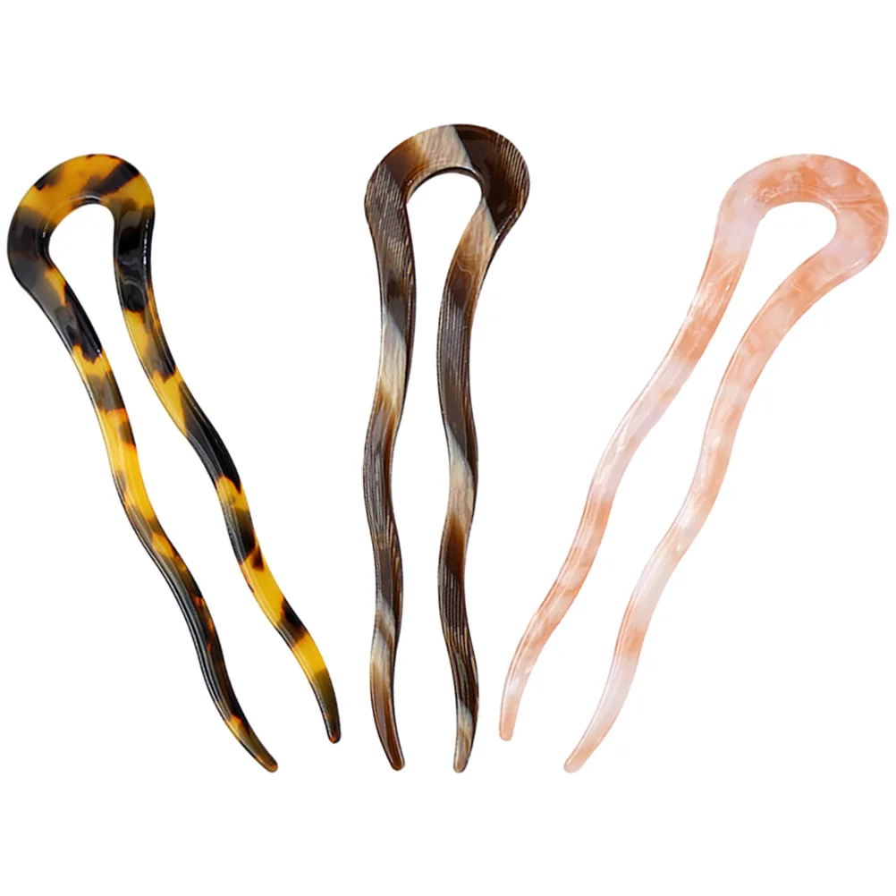 

3pcs U Shape Hair Forks Acetate Hair Pin Ponytail Holders Women Headpiece
