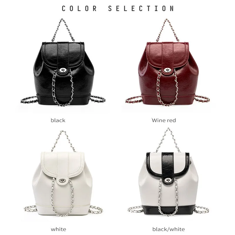 korean niche backpack 2023 Spring New Chain Shining Oil Wax Leather Vintage Shoulder Underarm Bag Female Purse