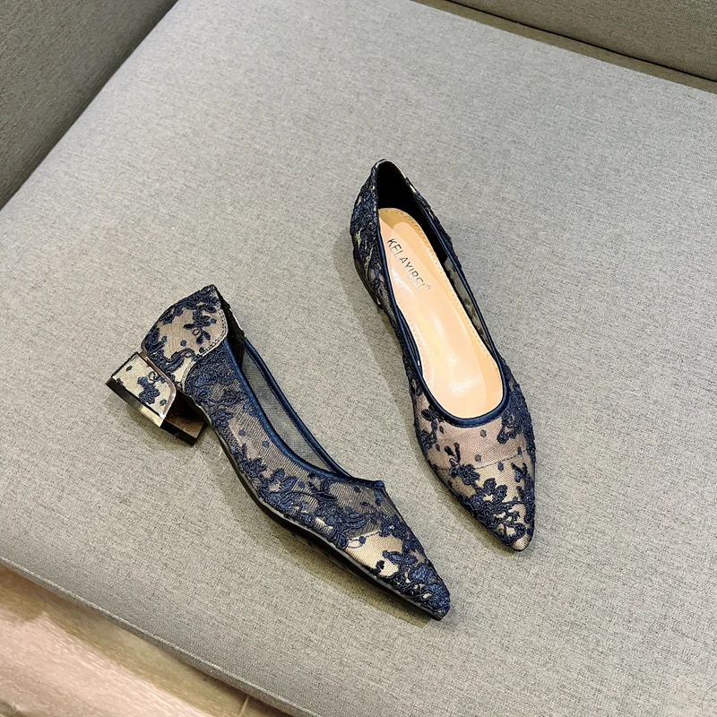 

Sexy Lace Woman High Heels Breathable Mesh Pointed Toe Women's Shoes Fashion Embroidery Pumps
