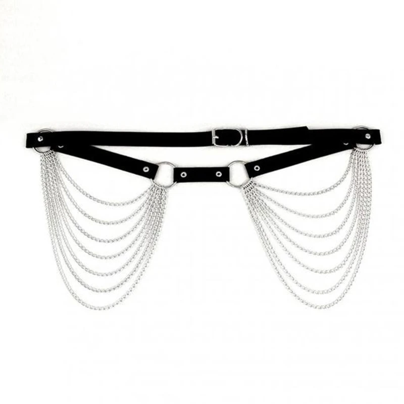 

Punk Black Waist Chain Belt Leather Layered Belly Body Chains Punk Skirt Belt