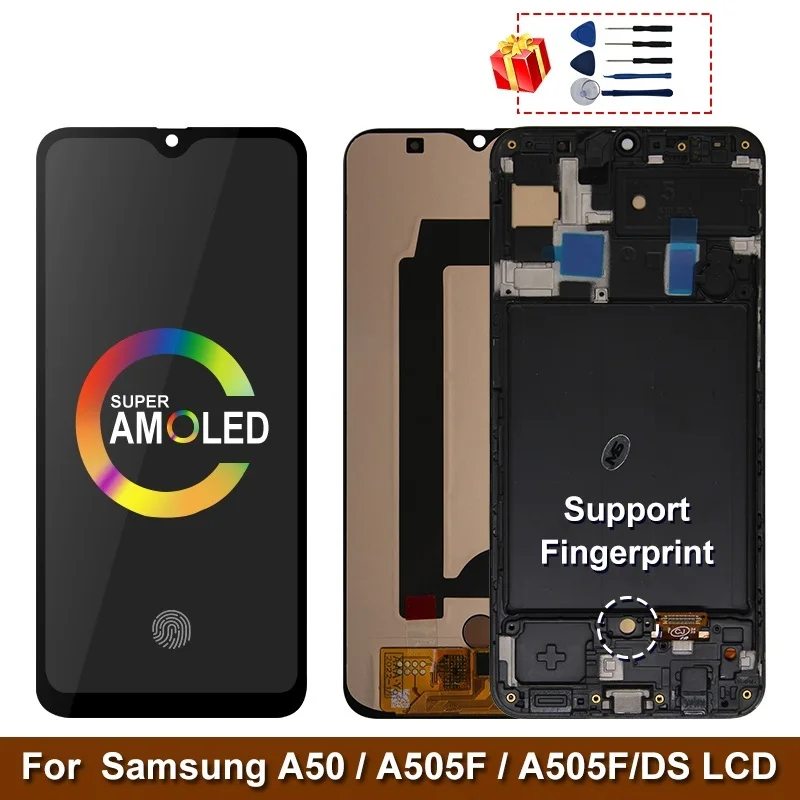 

Super For Samsung Galaxy A50 SM-A505FN/DS A505F/DS A505 LCD Display Touch Screen Digitizer With Frame For Samsung A50 Lcd