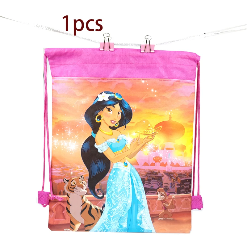 

Birthday Party Jasmine Theme Baby Shower Girls Favors Non-woven Fabrics Mochila Decoration Drawstring Gifts Loot Bags 1pcs/lot