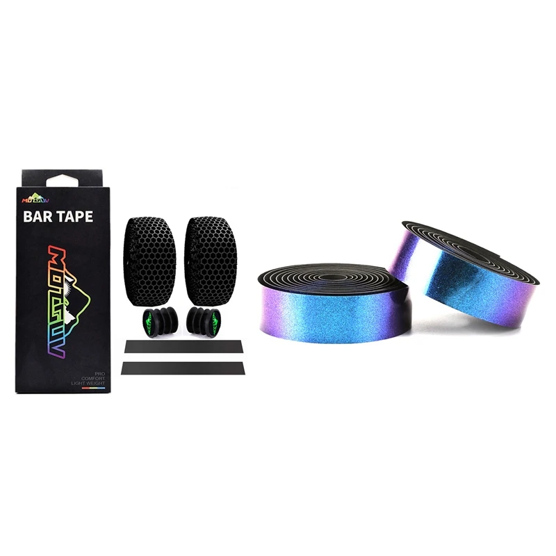 

MOTSUV Bicycle Handlebar Tape Road Bike Silica Gel Tape Black & MOTSUV Bike Handlebar Tape with Bar Plugs Blue