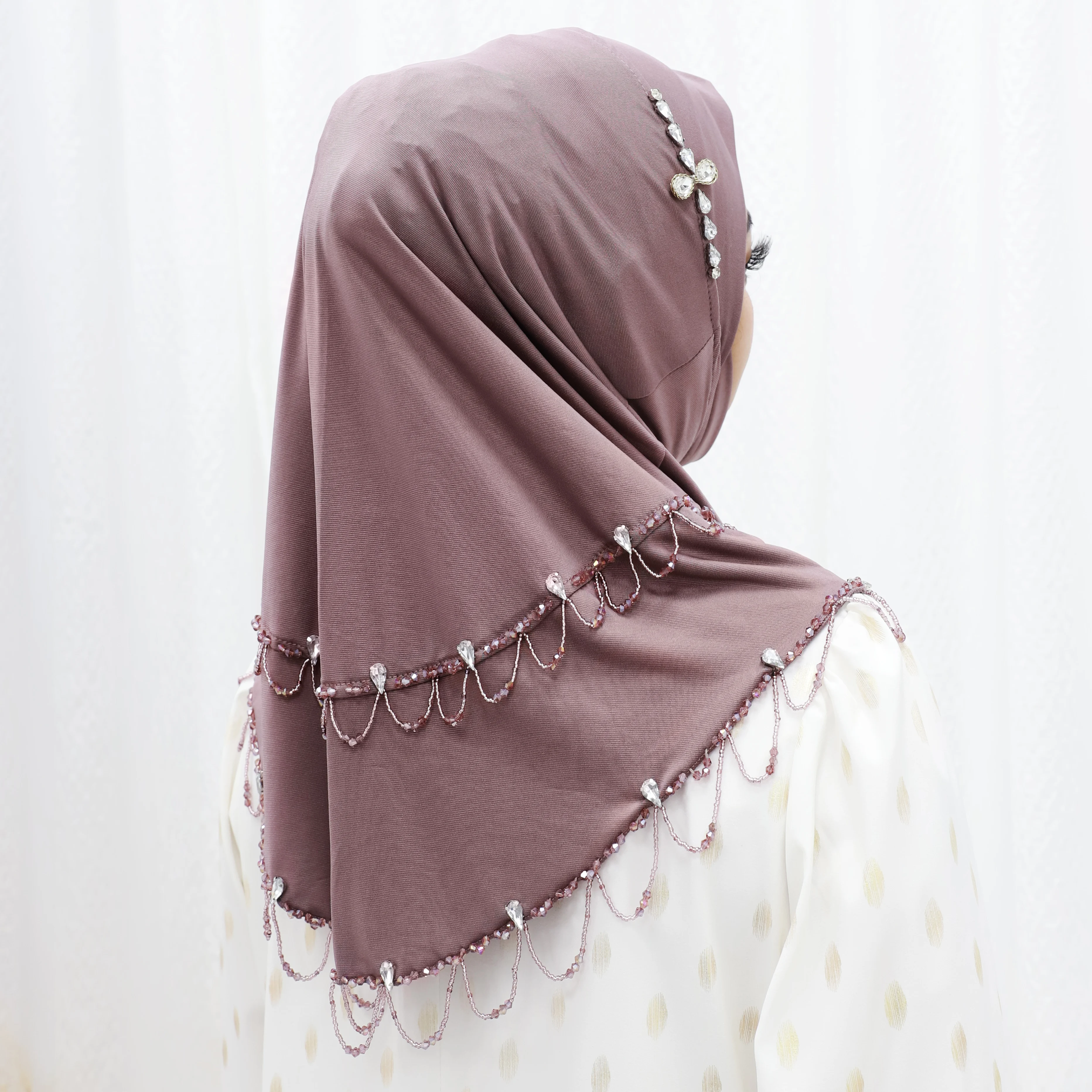 Женский Элегантный Однотонный Арабский Хиджаб С Цветочным Узором Из Бисера