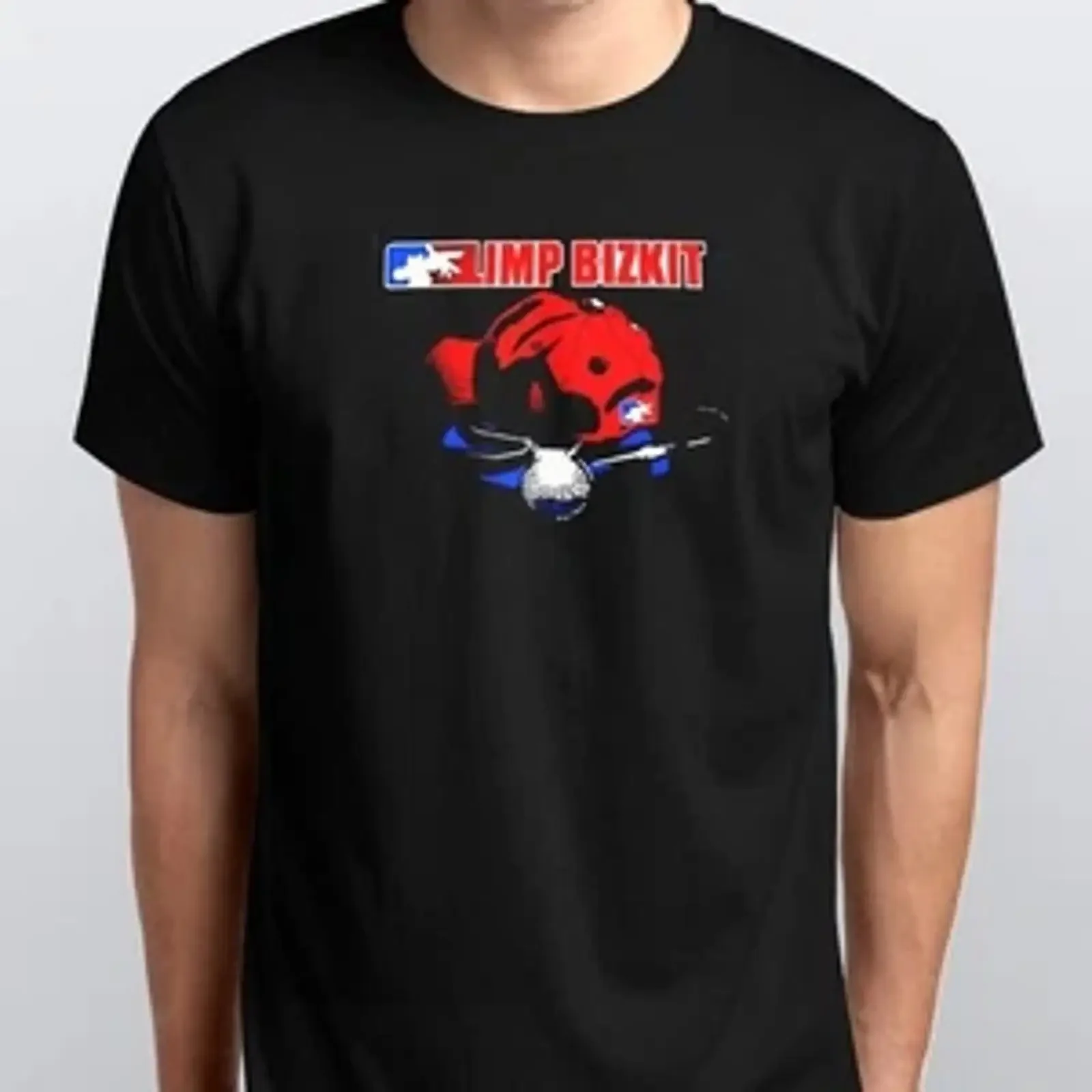 Фото Винтажная футболка унисекс Limp Bizkit, размеры S, M, L, XL, XXL, 3-4 цвета, черная, винтажная, с эффектом потертости, модная, мягкая, универсальная, дышащая. №1