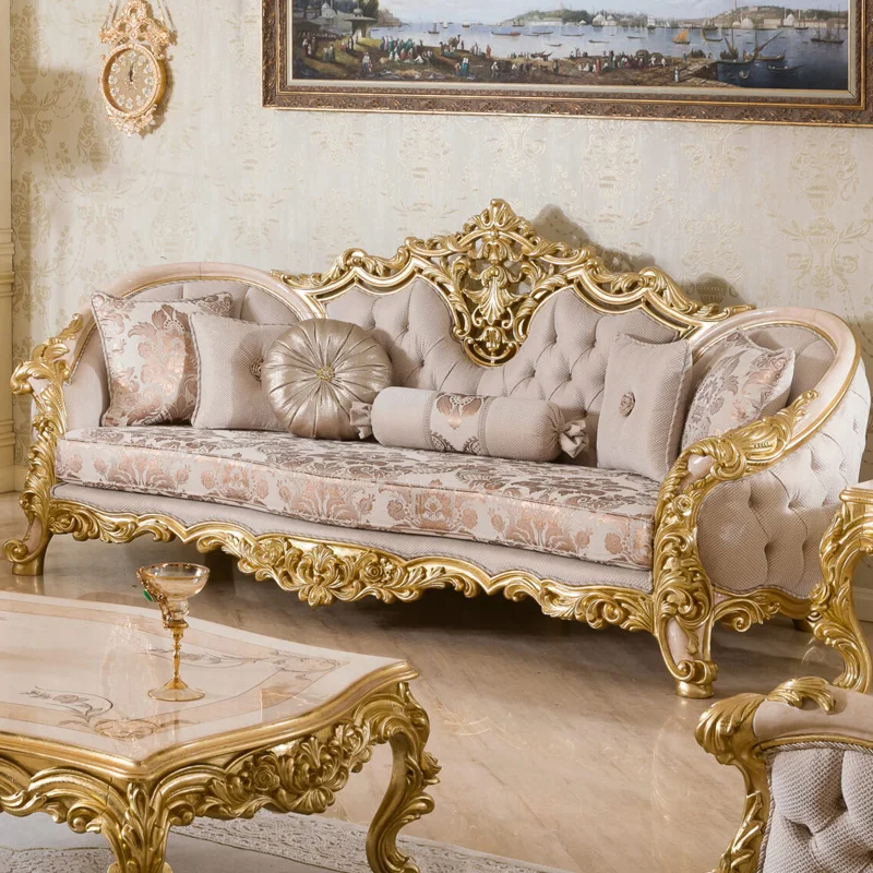 

Итальянская мебель из цельной древесины под заказ, Европейский стиль, Роскошная ткань для гостиной, комбинированная мебель для виллы из золотой фольги