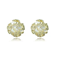 2022 new round rattan flower pearl earrings fashion personality super fan 925 silver needle retro pearl ladies earrings gift