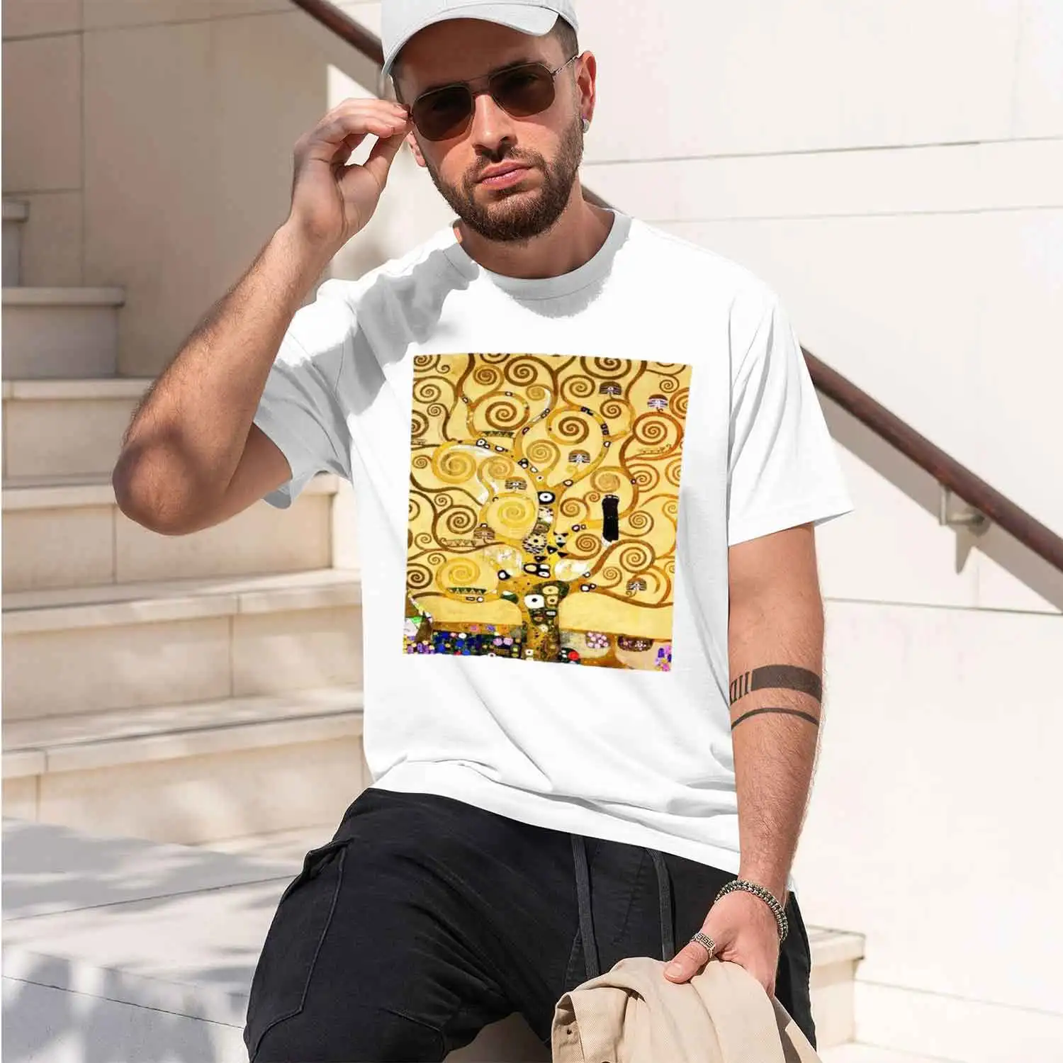 Фото Забавная мягкая мужская футболка Gustav Life, футболки Tree shirts Stoclet The Frieze, футболка Klimt 2026, новая модель, мужская футболка с коротким рукавом. №2