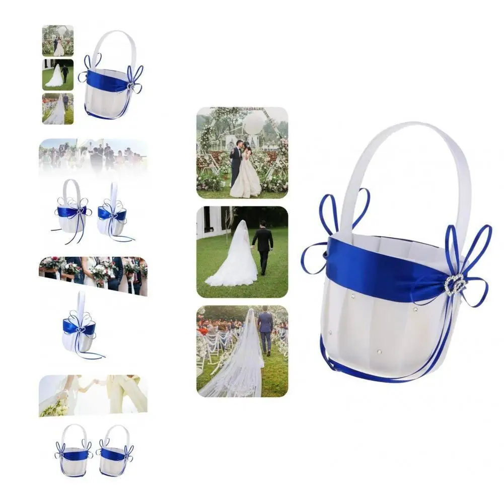 

Reusable Wonderful Sturdy Construction Bowknot Petal Basket Lace Flower Container No Odor for Engagement