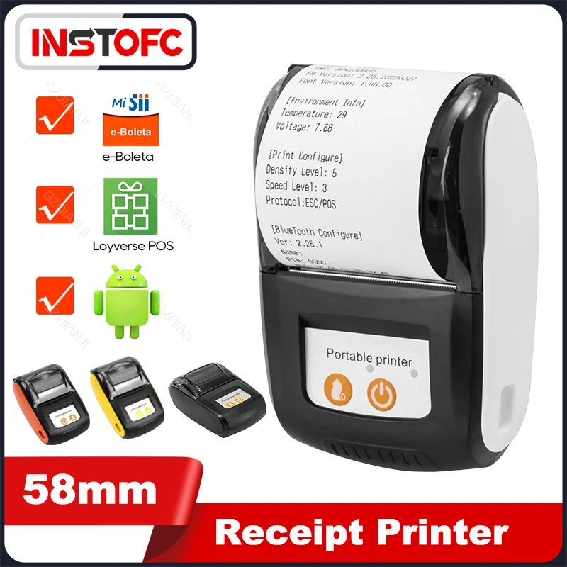 

58mm Mini Thermal Printer handheld portable bluetooth mobile phone android pos pc receipt maker support loyverse Impresora New