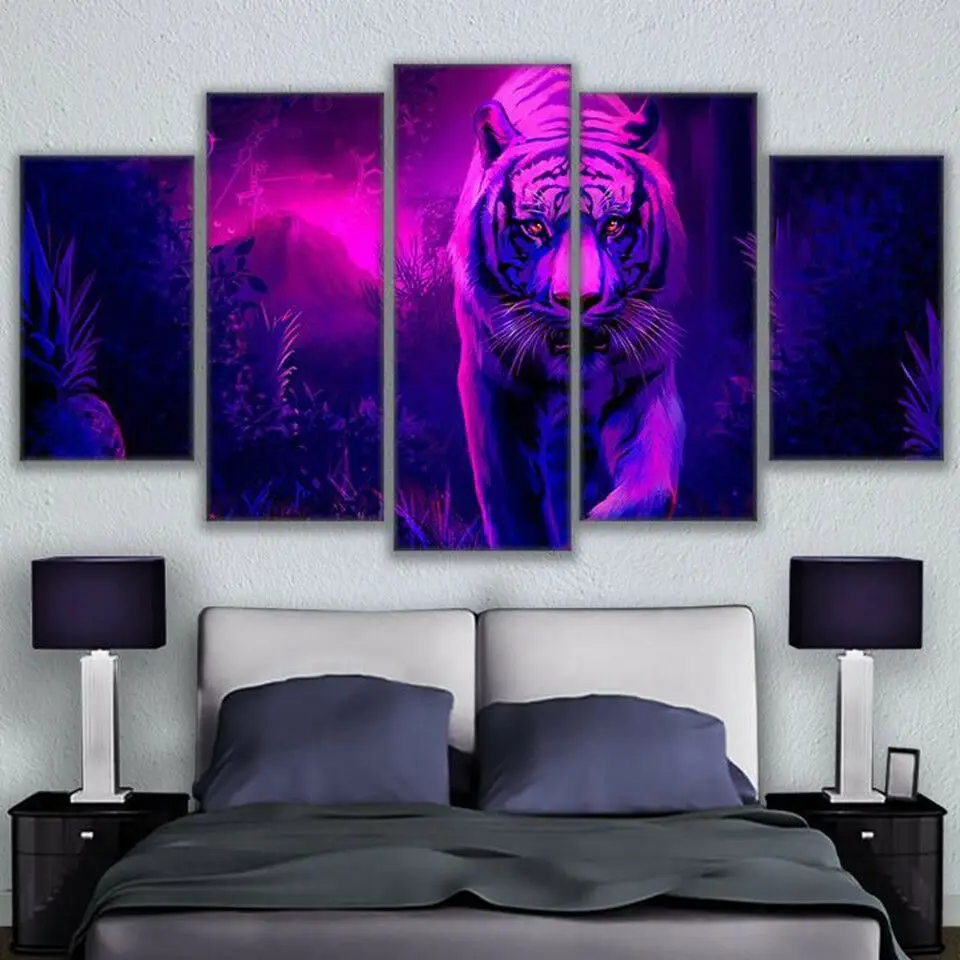 

Мистик тигр животные стихий джунгли 5 панель печать на холсте настенное Искусство Декор для дома печатные изображения HD постер без рамки 5 шт.