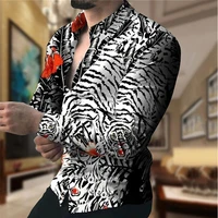 european and american street casual shirts men clothing long sleeve striped print cardigan prom party high quality shirts s 5xl