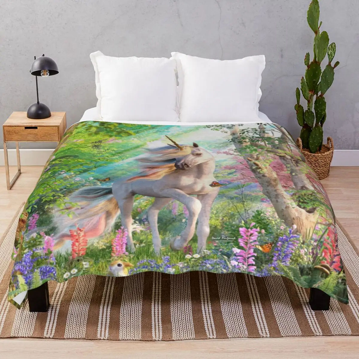Unicorn Enchanted Forest Blankets Coral Fleece Autumn/Winter Portable Throw Blanket for Bed Home Couch Travel Cinema