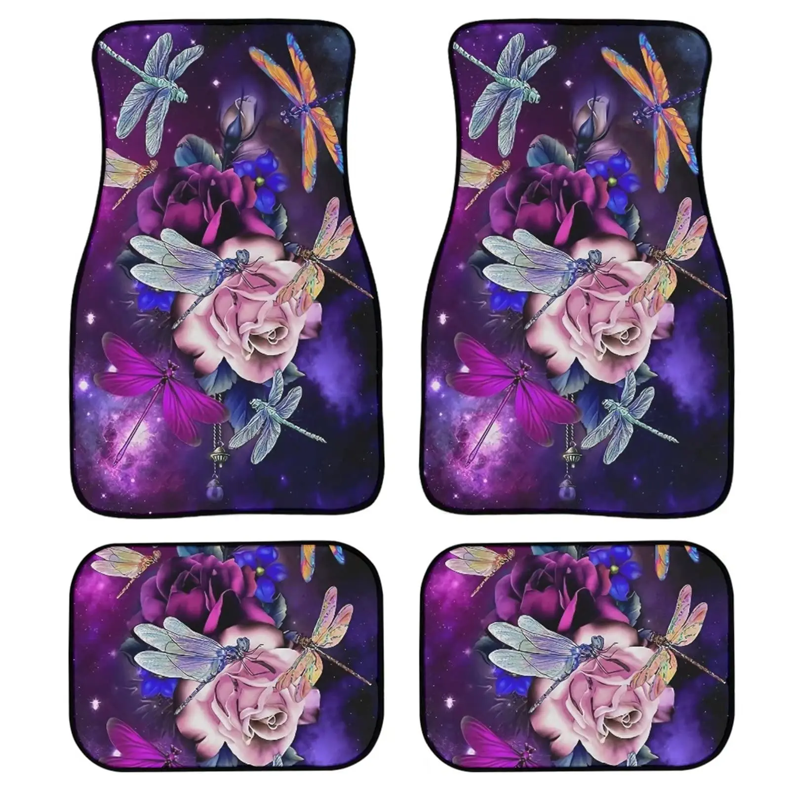 

Flower Printing Cars Mats Car Floor Mats Anti-Slip Rubber Backing Carpets Universal Fit Sedan RV SUV Front Rear Foot Mats