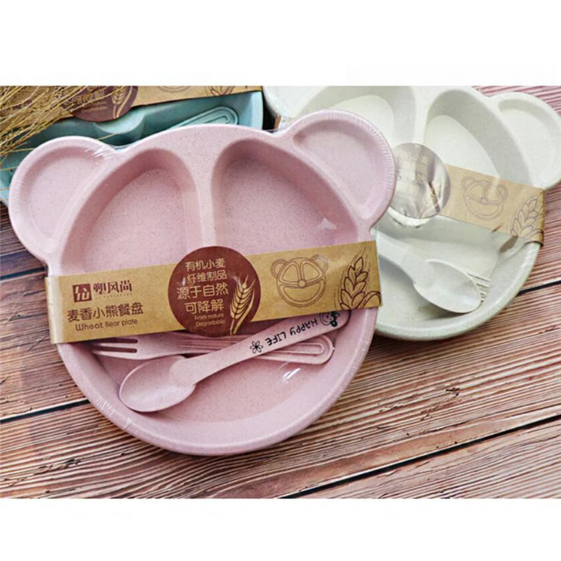 

Baby Bowl+spoon+fork Feeding Food Tableware BPA Free Cartoon Bear Kids Dishes Baby Eating Dinnerware Set Anti-hot Training Plate