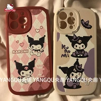 kawaii kuromi dermatoglyphic round lens iphone case for iphone 13 12 11 pro case cute anime sanriod women girl y2k trendy luxury