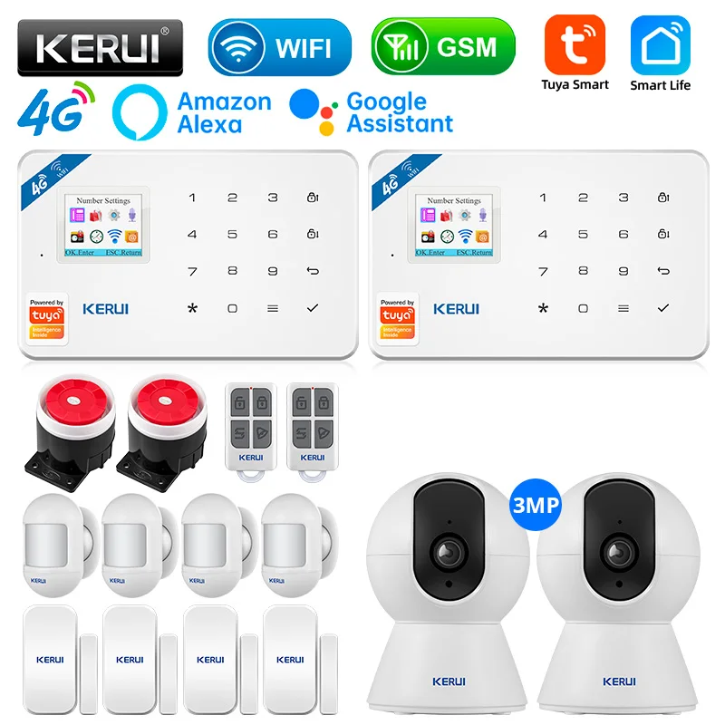 

KERUI W184 GSM 4G WIFI Tuya Control App Alarmas De Seguridad Para Casa Security Alarm Kit TFT Color Display Screen 6 languages