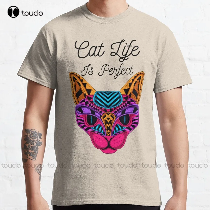 

Желтая Классическая футболка с надписью «Cat Life Is Perfect»