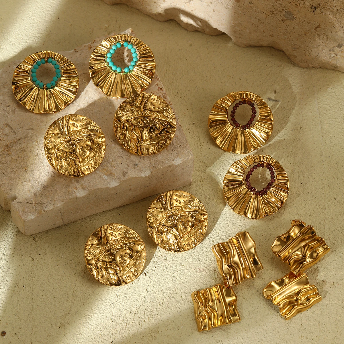 Плиссированные Металлические серьги из нержавеющей стали NIMAI массивные