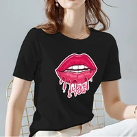 women tshirts funny and charming lips pattern series female tops black all match commuter ladies short sleeve womens clothing