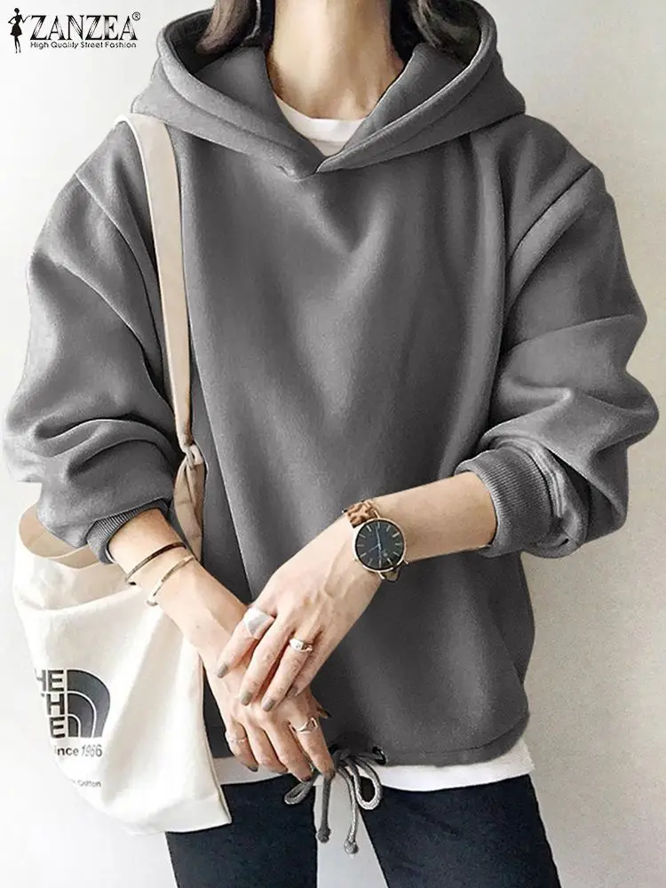 

ZANZEA Fashion Women Sweatshirt Autumn Hoodies Long Sleeve Pullover Outerwear Casual Hooded Loose Solid Sweatshirts Oversized