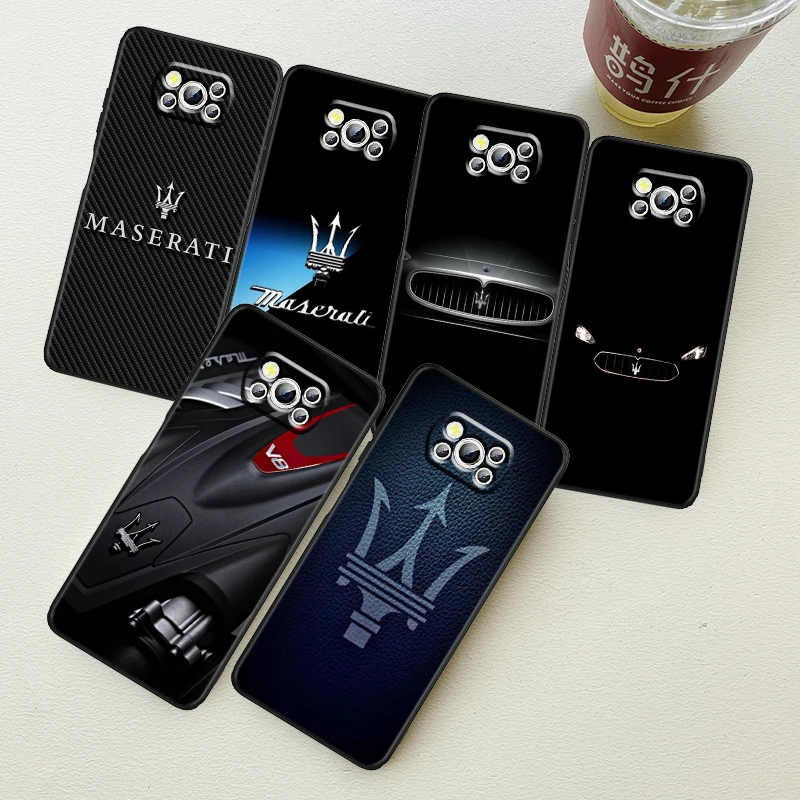 

Phone Case For Xiaomi Mi Poco X5 X4 X3 NFC F4 F3 GT M5 M5s M4 M3 Pro C50 C55 FUnda Luxury Maserati Car Art Logo Black Cover