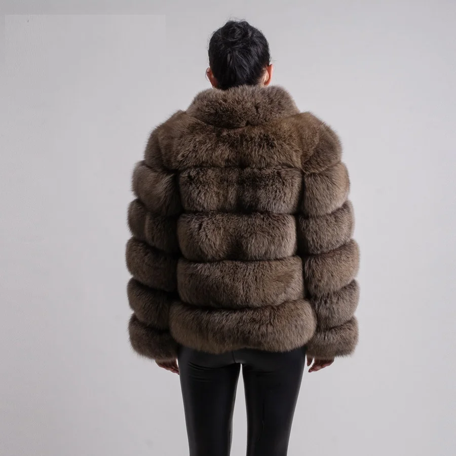 Winter Real Fox Fur Jacket Women Thicken Warm  Luxury Fur Coat High Quality Fluffy Fox Overcoat Stand Collar Outfit For Women