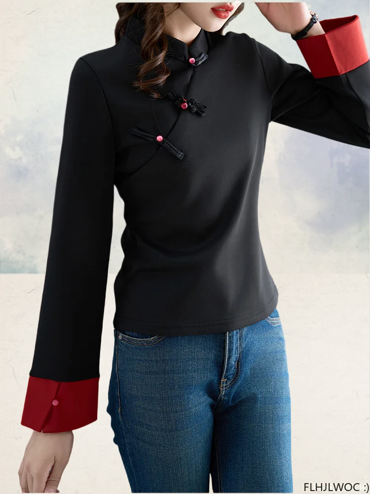 Китайский стиль Ципао воротник дизайн пуговицы Топы Новый год 2024 Весна Женщины