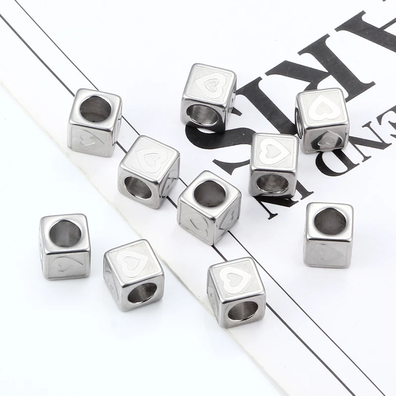 New Fashion Square Heart Beads For Jewelry Making Stainless Steel DIY Couple Necklace Bracelet Pendant Vacuum Plated 18k Gold