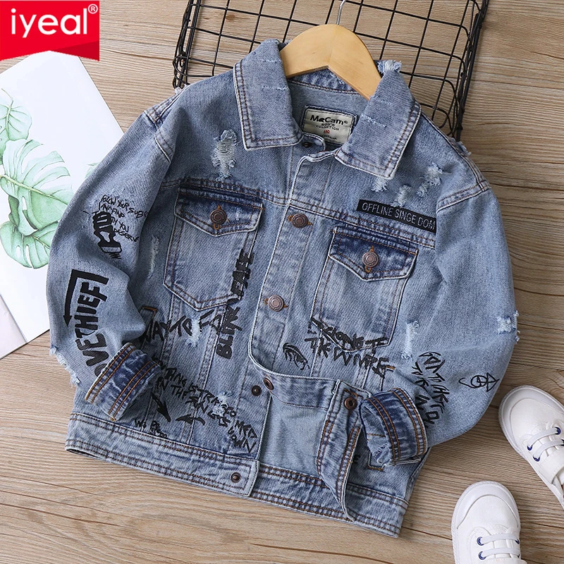 

IYEAL Newest Casual Classic Jean Outwear Children Boys Denim Jacket Child Jackets Coat Kids Clothes Child Clothing 4-10Y