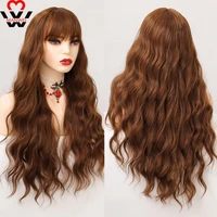 manwei cosplay wig with bangs synthetic curly wave hair 27 inch long heat resistant pink brown green blue wig for women lolita