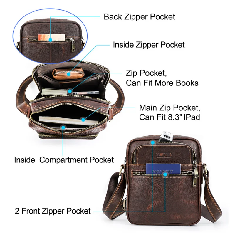 OYIXINGER Retro Small Men Messenger Bags For Male Crossbody Shoulder Sling Phone Bag Satchel For 8.3'' IPAD Mini Cowhide Purses