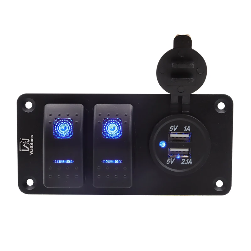 

12/24V DC Modified Car Aluminum Alloy Panel Combination Switch Rocker Switch With Charging Dual USB Jack For ATV Truck Bus