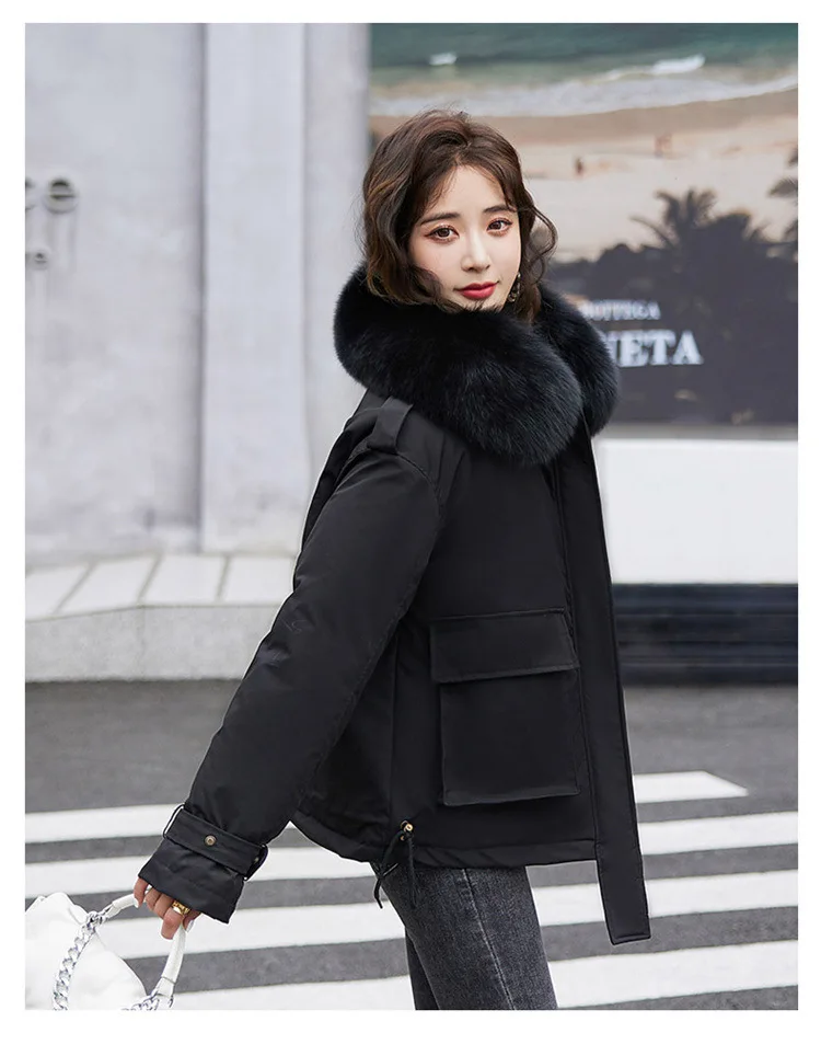 Winter Jacket Women Parkas 2022 New Fur Collar Snowsuit Fashion Long Sleeve Loose Korean Coats Large Size Female Clothing