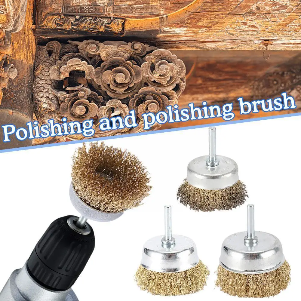 

50mm/65mm/75mm Shank Steel Wire Brush Brass Plated Brushes Tools Rotary Metal Removal Rust Wheels Polishing Drill Brush O9E6