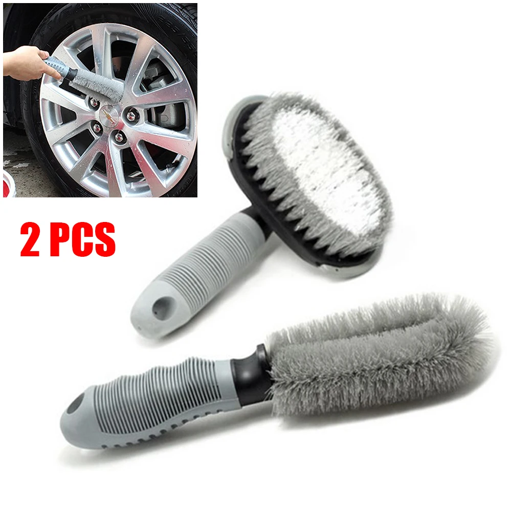 

2pcs Portable For Cleaning Tough Road Grease And Grime From Car Tires Car Tire Wheel Brush, Long Handle Water Brush For Washing