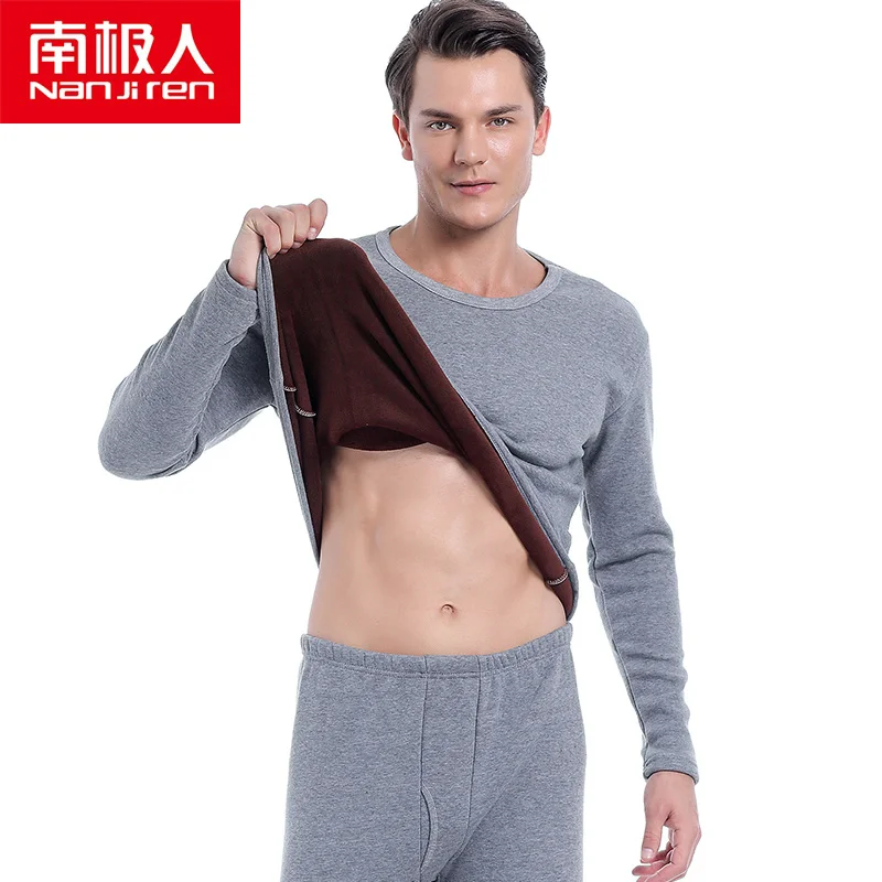 

NANJIREN Men Brand Thermal Underwear Sets Men Gray Warm Casual Underwear Hight Stretch Long Johns Set Old MenThermal Pajamas 7XL
