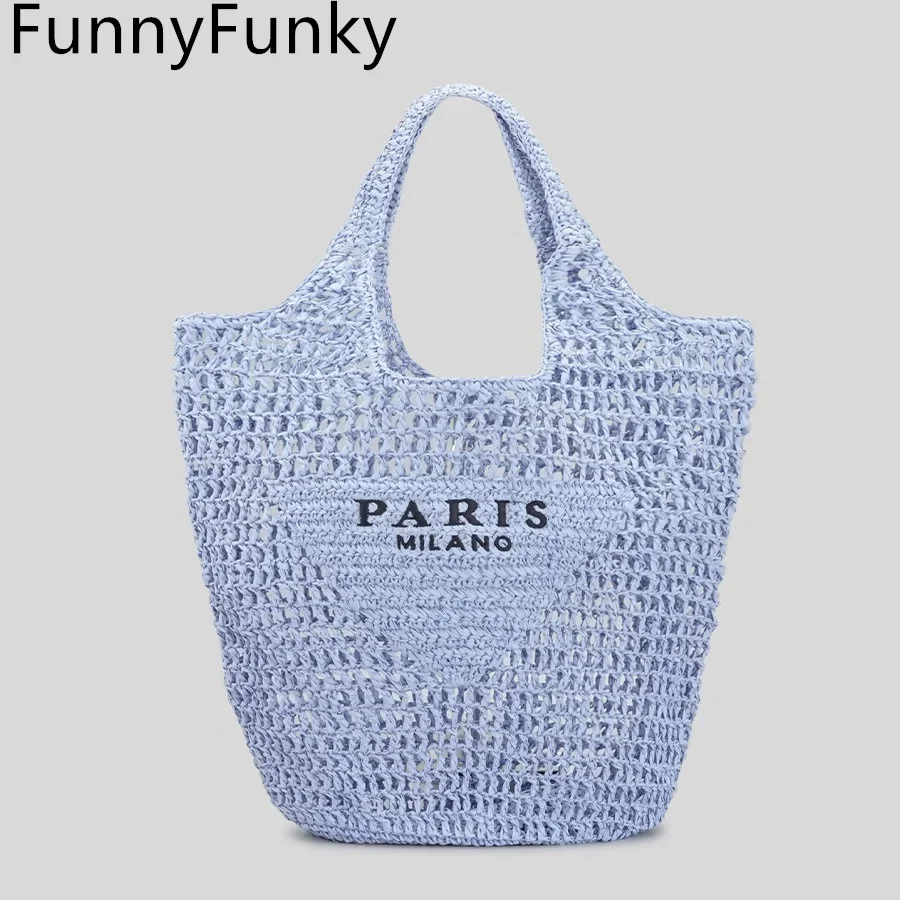 

2023 Women's Bag Beach Holiday Woven Bags for Women Knitted Large Capacity Hollowed-out Handbag Paris Milano Bucket Bag