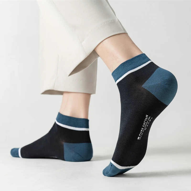 

Men Socks Pure Cotton New Fashion Spring Summer High Quality 1 Pair Breathable Soft Mixed-Color Casual Ankle Socks Absorb Sweat
