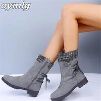 2020 winter women mid calf boots fashion suede snow boots retro zipper warm boots for women shoes low heeled boots botas mujer