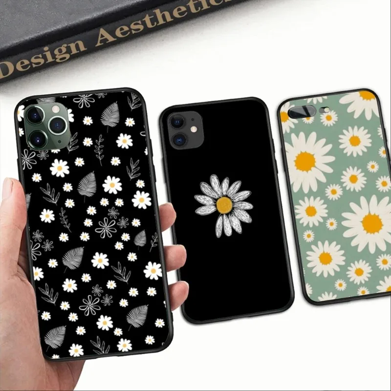 

Красивый чехол для телефона с маргаритками и цветами для iPhone 14 13 12 11 XS X 8 7 6 Plus Mini Pro Max SE 2022, черный мягкий чехол для телефона