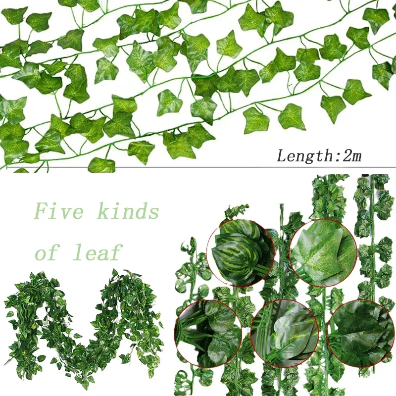 6 шт. 2 м зеленый лист плюща висящая лоза искусственная гирлянда виноград ротанг