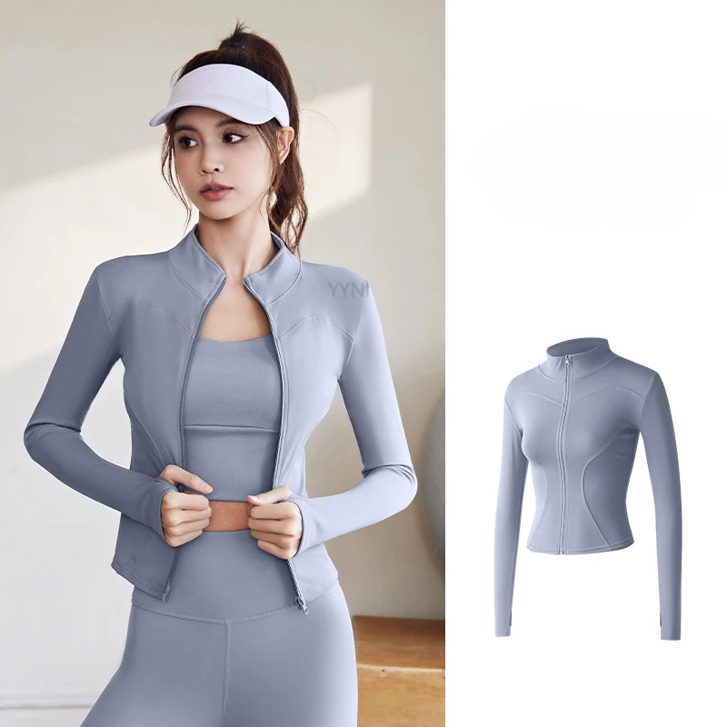 

New Autumn Winter Outdoor Sports Coat Women Tight Breathable Quick Drying Standing Neck Yoga Fitness Suit Coat Pilates Run Top