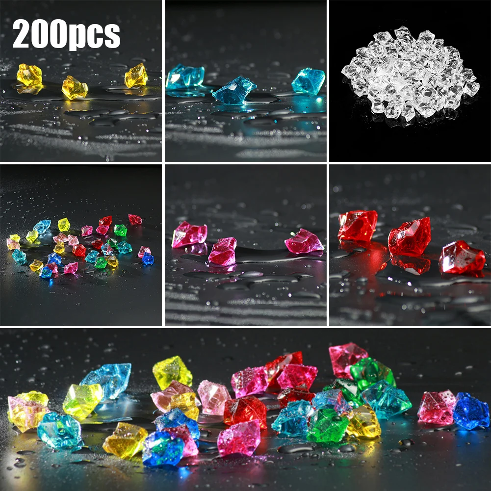 

200 Pcs Acrylic Crystal Gem Stone Ice Decorative Rocks Glittering Vase Plant Hydroponic Fish Tank Aquarium Decoration 6x9mm