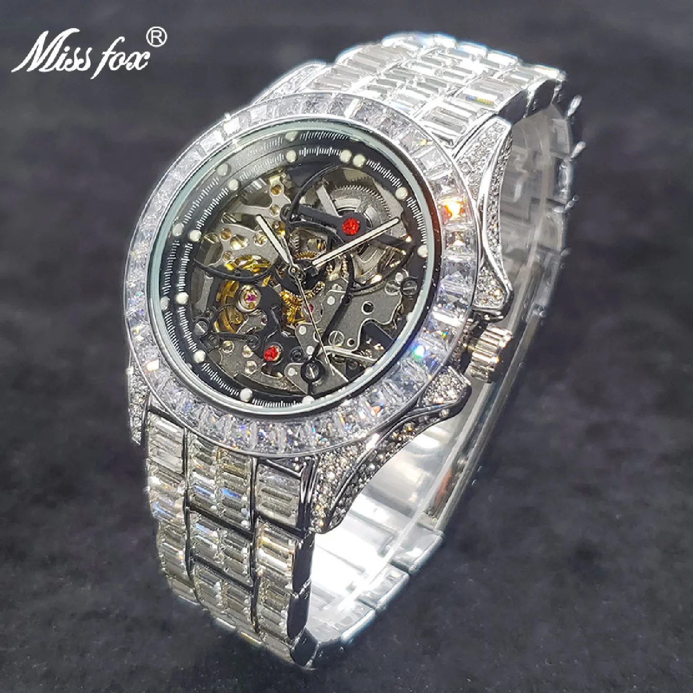 

Часы наручные Мужские автоматические механические, брендовые роскошные часы со стальным ремешком и циферблатом, ювелирные изделия с рубин...