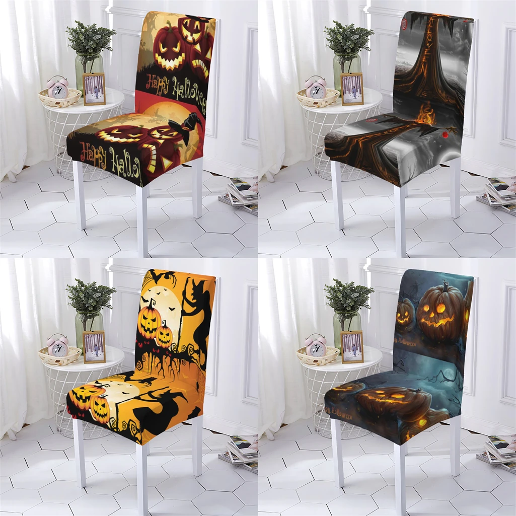 

Halloween Style Cover For Dining Chairs Office Chairs Cover Cartoon Pumpkin Pattern Christmas Case Stretch Chair Home Stuhlbezug